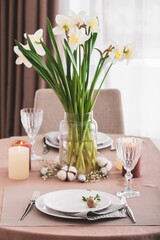 Beautiful table set for Easter celebration at home