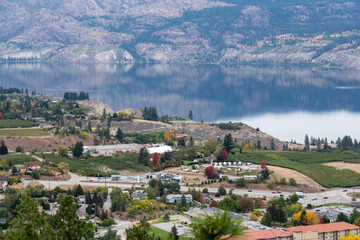 View of the Okanagan Lake on an Autumn Day. Great Reflection in Water.
