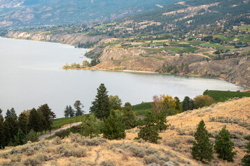 View of the Okanagan Lake on an Autumn Day. Great Reflection in Water.