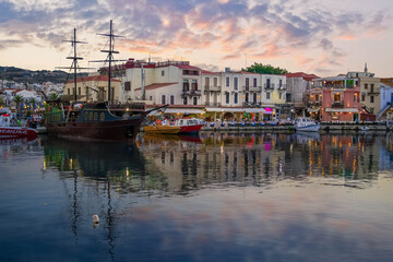 Fototapeta na wymiar Sunset Rethymno Town and Port in Crete Greece