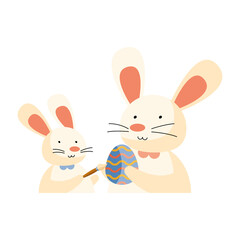 rabbits painting eggs happy easter celebration