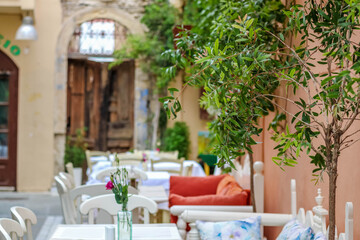 Fototapeta na wymiar Restaurant Rethymno Town and Port in Crete Greece