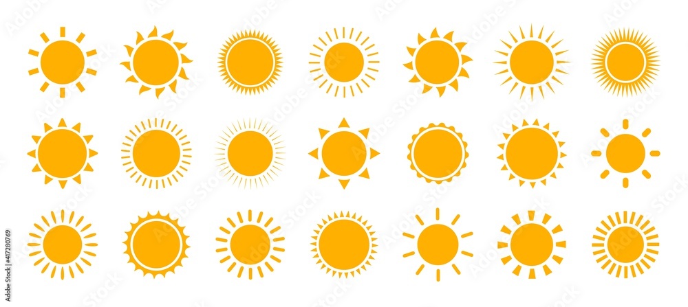 Poster sun icon set. vector flat design. collection of sun stars for use in as logo or weather icon.