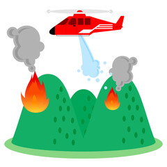 山火事、空中消火のイラスト／Illustration of wildfire, aerial fire extinguishing © yuki_acaraje