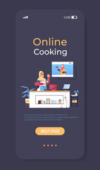 Fototapeta premium arab woman food blogger preparing dish girl watching video tutorial with female chef in web browser window online cooking concept copy space vertical vector illustration