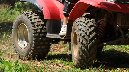 ATV trips are suitable for adults and children. Go up the hill and wade through the water.