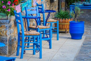 Fototapeta na wymiar Table and Chairs Traditional Village Crete Greece