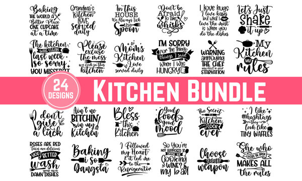 Hand drawn kitchen quotes set, Inspirational vector typography, Wall decor art prints collection, decoration isolated on white background