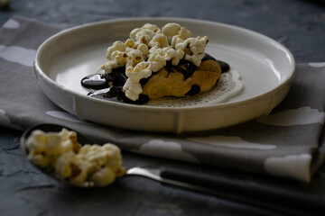 Gourmet dessert with chocolate and delicious pastries