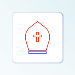 Line Pope hat icon isolated on white background. Christian hat sign. Colorful outline concept. Vector.