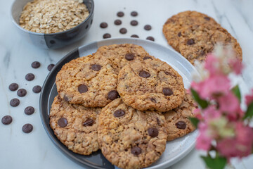 healthy home made oat cookies with chocolate chips