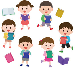 読書を楽しむ子供たちと本　イラスト