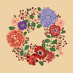 Kranz aus schönen Blumen. Blumenmuster. Jahrgang © marinavorona