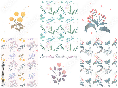 爽やかな春の北欧風花柄パターンイラスト素材 Antique Poster Antiq Melchi