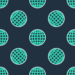 Line Earth globe icon isolated seamless pattern on black background. Vector.