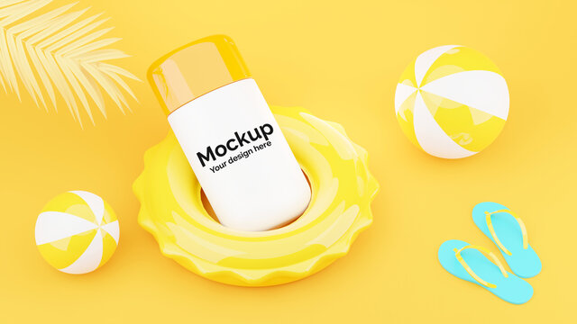 3d Render Of Sunscreen Protection Cream For Mockup Branding