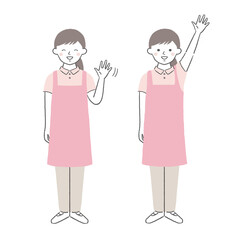 手を振る介護ヘルパー／保育士　女性