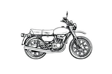 Classic motorcycle, side view, isolated on white background. Monochrome detailed vector illustration CS3
