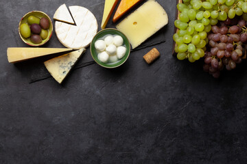 Various cheese and grapes