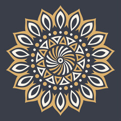 Abstract circular ornament. Ethnic mandala. Stylized sun symbol. Rosette of geometric elements. Tribal ethnic motif. Color print. Round floral pattern. Decorative vector design element.