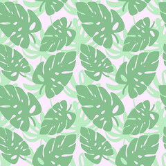 Vector seamless tropical pattern. Pastel abstract background with palm leaves for fabrics, decoration, design, wallpaper, stationery, prints, wrapping paper, etc.