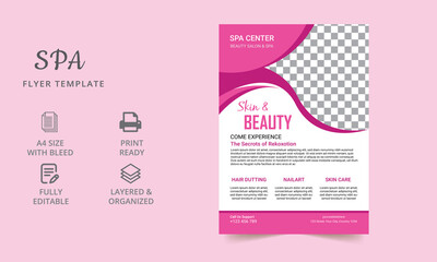 Blue business brochure flyer design template in A4 size. spa, wellness, healthcare, natural products, cosmetics, fashion.