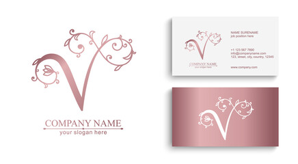 Premium Vector V logo. Monnogram, lettering and business cards. Personal logo or sign for branding an elite company.