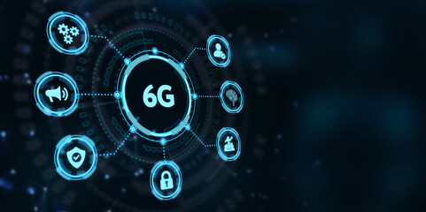 The concept of 6G network, high-speed mobile Internet, new generation networks. Business, modern technology, internet and networking concept