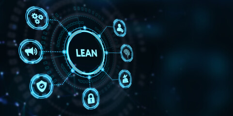 Fototapeta premium Lean, Six sigma, quality control and manufacturing process management concept on virtual screen.