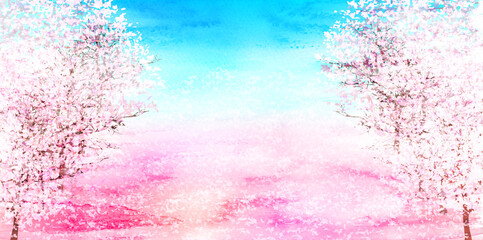 桜　水彩　春　風景