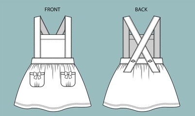 set romper for kids front and back view. fashion for kids. romper flat sketch template.