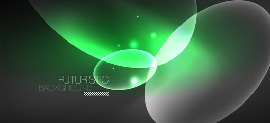 Neon ellipses abstract backgrounds. Shiny bright round shapes glowing in the dark. Vector futuristic illustrations for covers, banners, flyers and posters and other