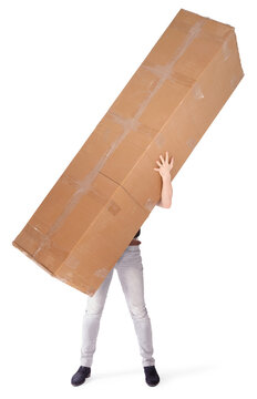 Man carrying a oversized cardboard box