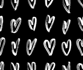 Vector art illustration grunge hearts. Set of hand drawn paint object for design. Black and white  Abstract brush drawing