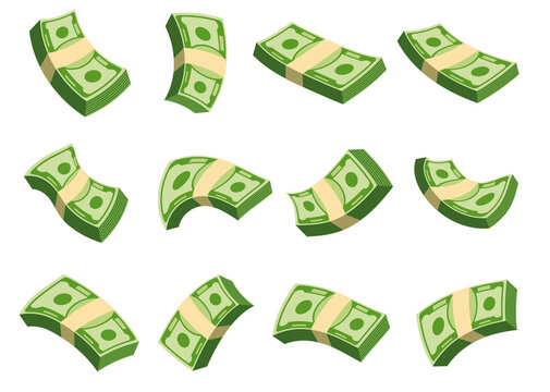 Flying wad of money. Flat vector cartoon money illustration.