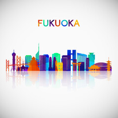 Obraz premium Fukuoka skyline silhouette in colorful geometric style. Symbol for your design. Vector illustration.