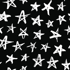 Obraz premium Vector art illustration grunge stars. Set of hand drawn paint object snowflakes for design. Black and white shine background. Abstract brush drawing