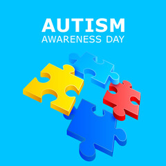 World autism awareness day. Colorful puzzle vector design hand drawn sign. Symbol of autism. Sketch. Medical flat illustration. Health care