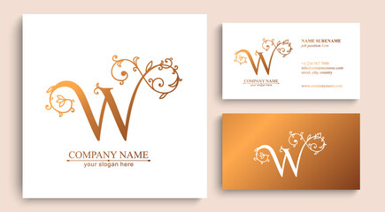 Premium Vector W logo. Monnogram, lettering and business cards. Personal logo or sign for branding an elite company.