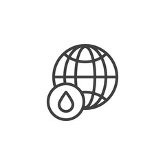 World water line icon. linear style sign for mobile concept and web design. Earth globe and water droplet outline vector icon. Symbol, logo illustration. Vector graphics