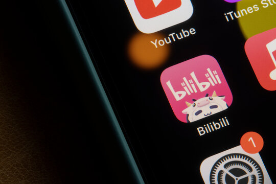 Portland, OR, USA - Feb 25, 2021: Bilibili app icon is seen on an iPhone. Bilibili, also nicknamed B Station in China, is a Chinese video sharing website themed around animation, comic, and game.