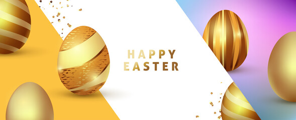 Easter background template with luxury premiume golden eggs.