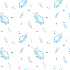 Feather and wings seamless Pattern on white background