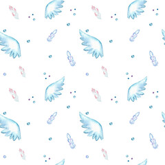 Feather and wings seamless Pattern on white background