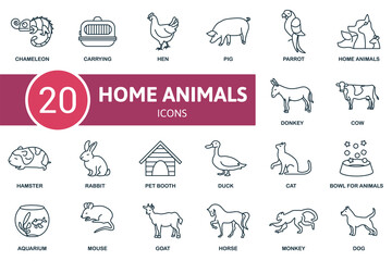 Domectic Animals icon set. Contains editable icons domectic animals theme such as cat, rabbit, horse and more.