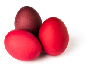 painted chicken eggs isolated on white background.