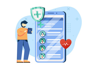 Online Doctor vector illustration. a man select doctors from the medical application. online check-up. can use for the homepage, mobile apps. character cartoon Illustration flat style.