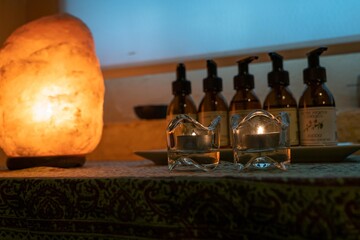 Massage therapist preparing everything for a massage session