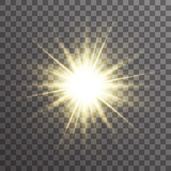 Sun light glow abstract ray starburst effect transparent background vector illustration