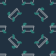 Line Bathtub icon isolated seamless pattern on black background. Vector.